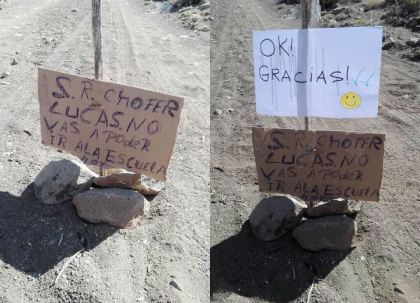 Faltó a clases y avisó con un mensaje en una piedra. (Foto: Gentileza.-)