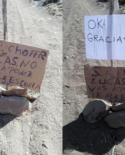 Faltó a clases y avisó con un mensaje en una piedra. (Foto: Gentileza.-)