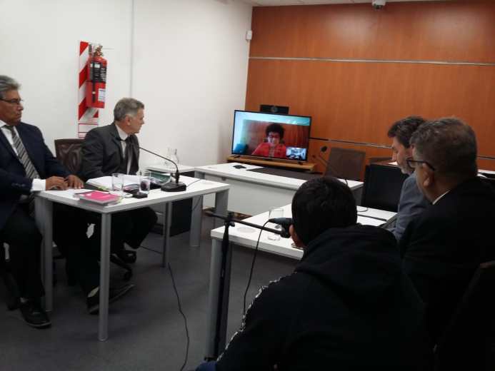 La audiencia se realizó mediante el sistema de teleconferencia en la sede judicial de Regina - Foto: Pablo Accinelli. 