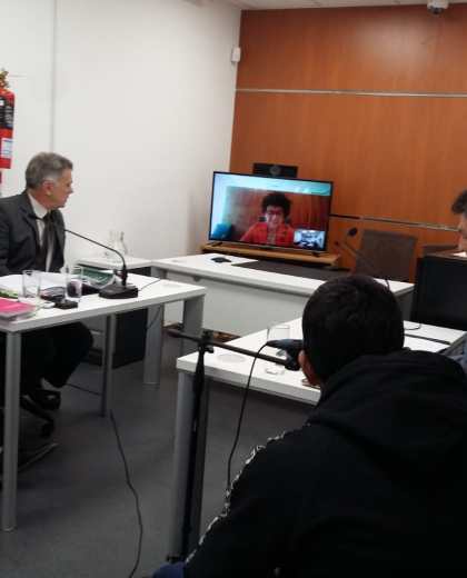 La audiencia se realizó mediante el sistema de teleconferencia en la sede judicial de Regina - Foto: Pablo Accinelli. 