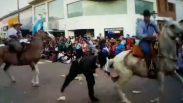 Un caballo pateó a un hombre en pleno desfile en Patagones