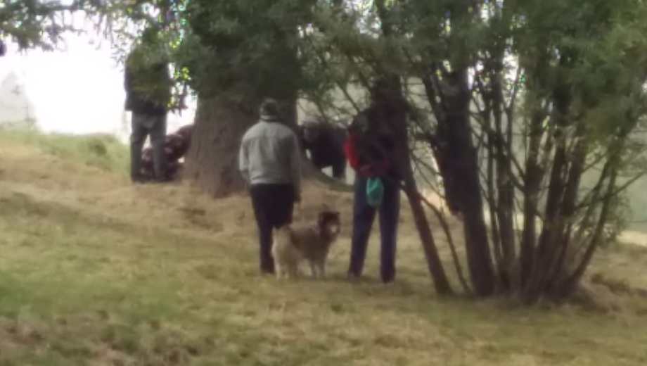 Policía y fiscales trabajan en el lugar del hallazgo del cuerpo en Bariloche.