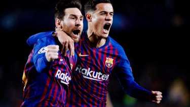 Messi festeja uno de los dos tantos que le hizo al United. (Foto: @FCBarcelona_es)