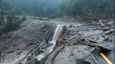 Desprendimiento de árboles y sedimentos en la ruta 215 del paso Samoré. (Gentileza)