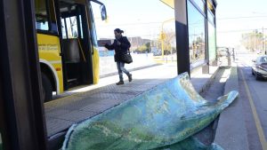 A piedrazos destruyeron 16 costosos vidrios del Metrobús en Neuquén
