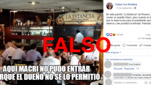Es falso que un restaurante en Rosario no dejó almorzar a Macri porque no tenía reserva