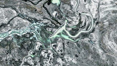 Imagen satelital que muestra la laguna, que tras la gran sequía llegó a secarse, pero resurgió.