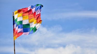 La bandera de 49 colores que representa a los pueblos originarios y la diversidad cultural. 