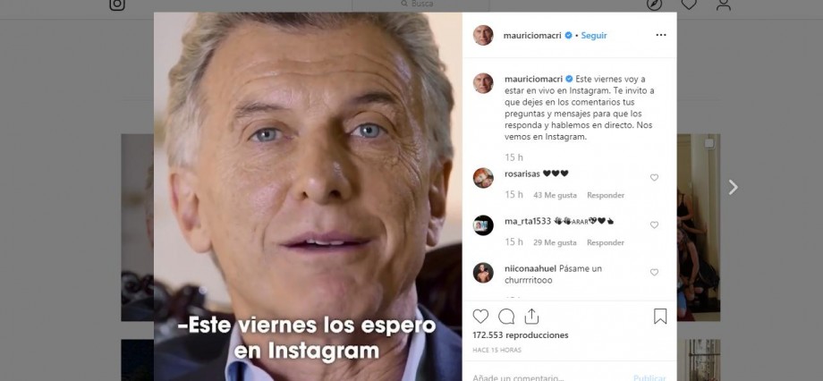 Mauricio Macri convoca a la gente a Instagram.