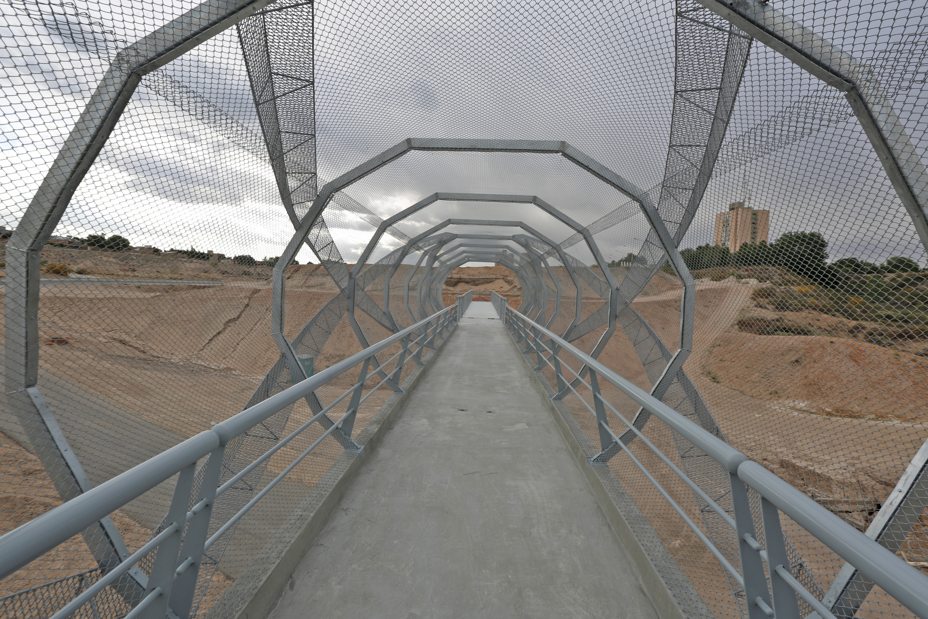 La estructura del puente peatonal sobre la avenida Raúl Alfonsín fue colocada este fin de semana. (Foto: Juan Thomes)