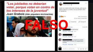 Es falso que Grabois dijo «los jubilados no deberían votar porque votan en contra de los intereses de la juventud»