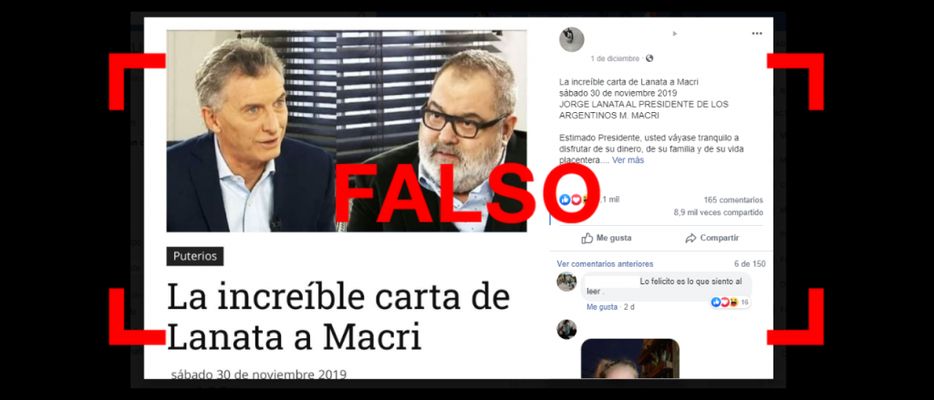 Reverso investigó sobre la supuesta carta de Lanata a Macri, y es falsa.