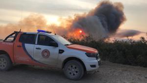 Siguen los trabajos para contener el incendio de campos en Guardia Mitre