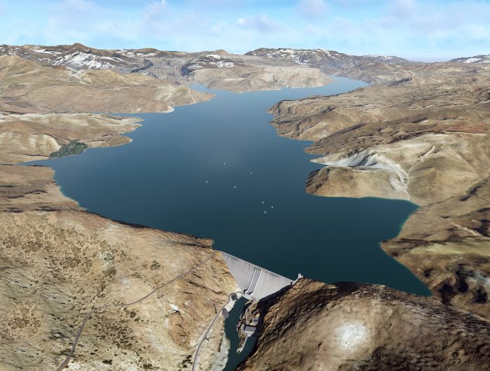 La maqueta de cómo quedaría el río Grande con la represa. Foto Prensa Gobierno de Mendoza