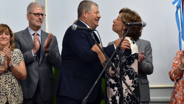 Carreras y Vaisberg, ayer en la ceremonia de asunción. El ex ministro Agustín Domingo no concurrió y permaneció en Bariloche. Foto: Marcelo Ochoa