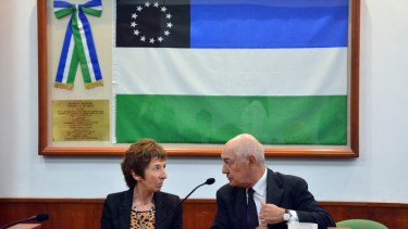 Zágari y su defensor durante la primera audiencia del juicio. Foto: Marcelo Ochoa