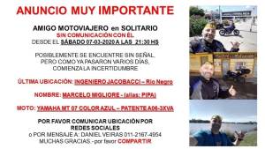 Familiares de Roca buscan a un motoquero perdido el sábado pasado