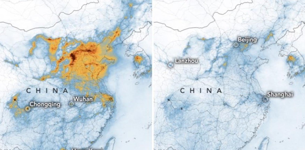 A través de imágenes satelitales, se comparó la contaminación en China (Imagen: NASA)