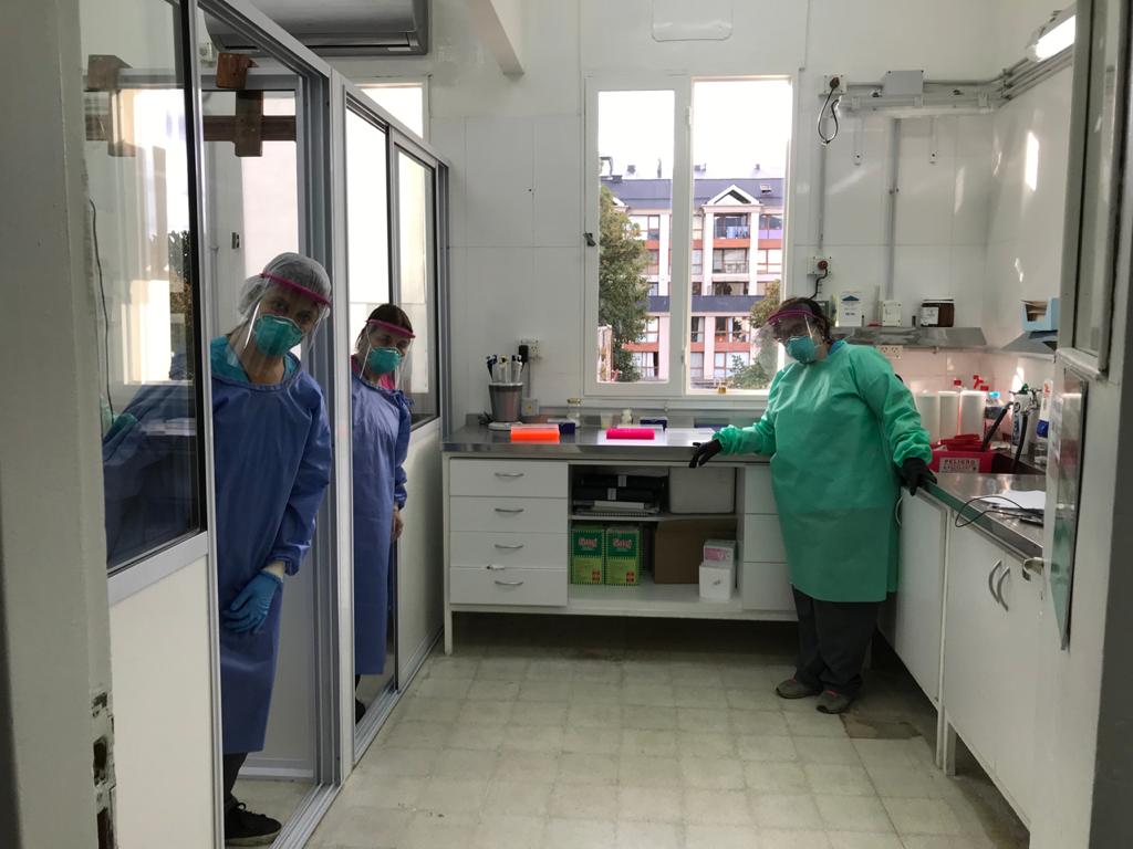 El equipo del laboratorio que cotidianamente recibe los hisopados para analizarlos. Foto: gentileza