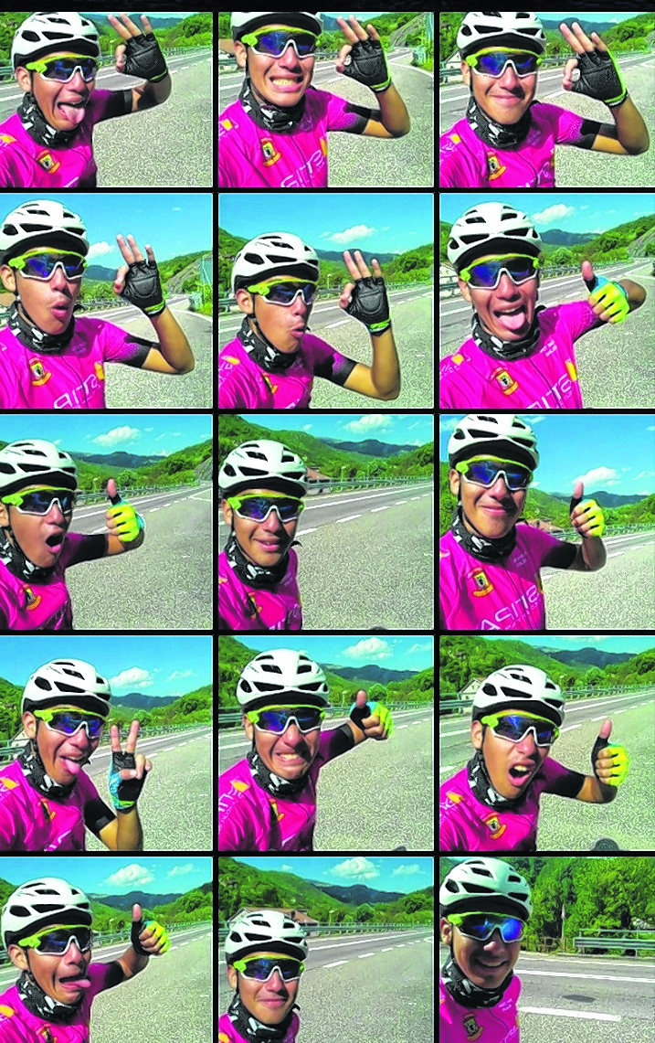 Luego de entrenar dos meses en casa, Yamil salió a pedalear con alegría por los caminos de Abruzzo.