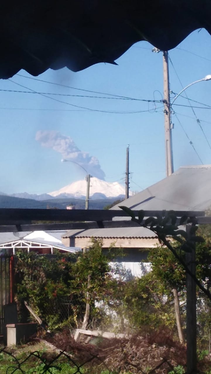Así se vio la columna que formó la explosión de hoy en el Nevados de Chillán. (Gentileza @tambonic).-