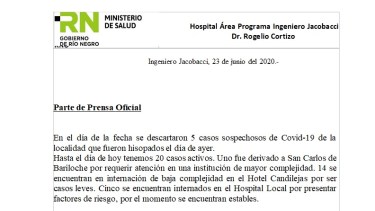 Alrededor de las 21 de este martes, el hospital emitió este comunicado. 