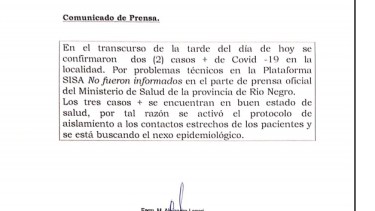 Pasadas las 20:30 de este jueves, el hospital de Jacobacci comunicó los dos nuevos casos positivos de coronavirus. 
