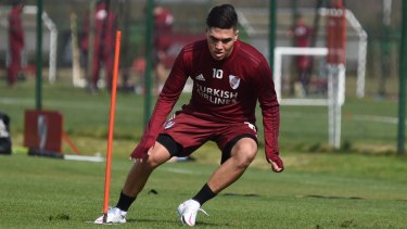 Juanfer Quintero anotó el primero de los goles de River en el amistoso con Tristán Suárez. Gentileza.