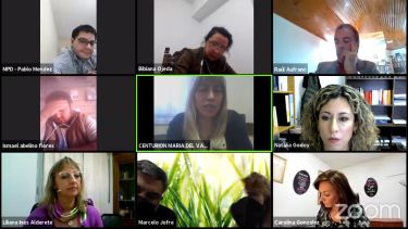 La audiencia de imposición de pena, transmitida por YouTube. La madre de la víctima habla, el imputado se cubre el rostro.