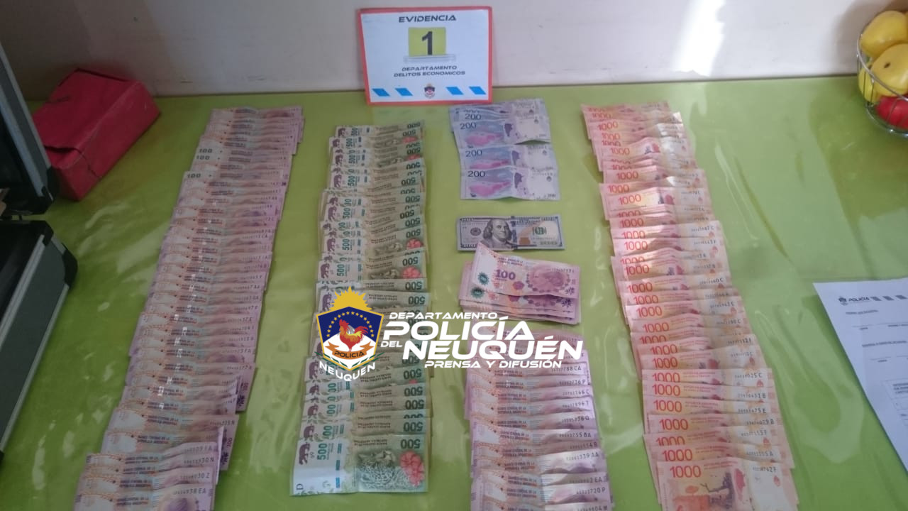 En los allanamientos secuestraron dinero en efectivo.  Foto: Policía de Neuquén