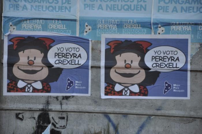 El afiche de campaña que utilizó la imagen de Mafalda. Foto: Archivo