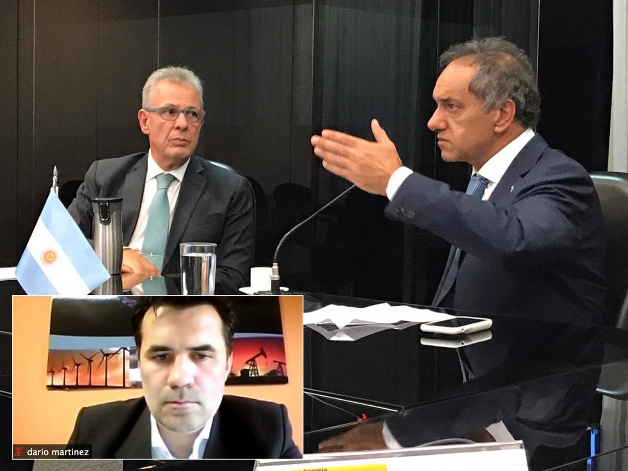 El titular de Energía, Darío Martínez, y el embajador en Brasil Daniel Scioli, plantearon el estado del proyecto de un gasoducto que una Vaca Muerta con Brasil.