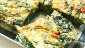 Cuadraditos de espinaca con arroz gratinados