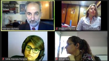 Juez, fiscal, defensora y funcionaria de la OfiJu, en la audiencia de este viernes.