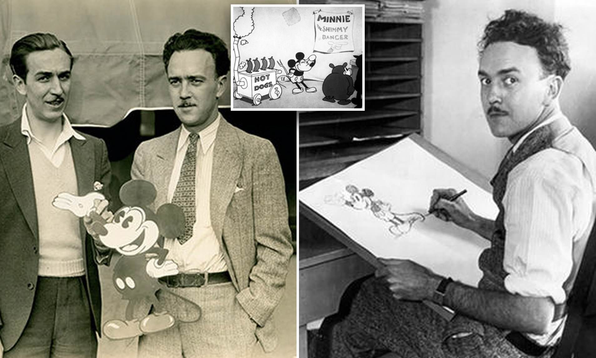 Walt Disney y Ub Iwerks, socios creativos y cocreadores del ratón Mickey.