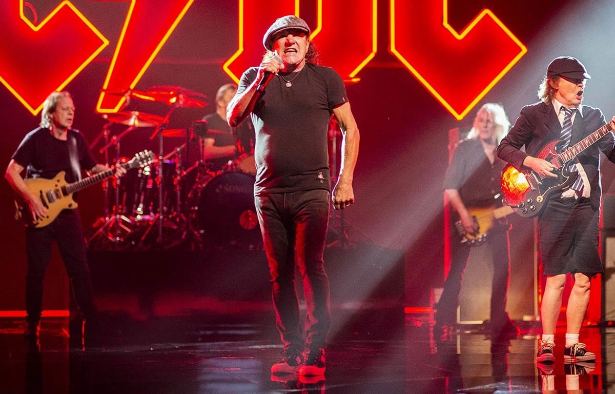 AC/DC 2020. Brian Johnson al frente; Steve Young, Phil Rudd, Cliff Williams y Angus Young.