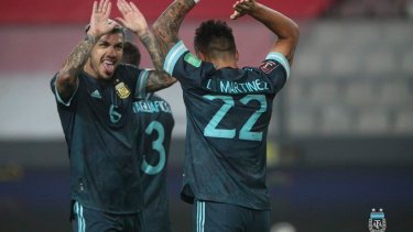 Lautaro Martínez festeja el segundo gol de Argentina: Foto:@Argentina