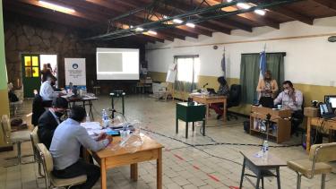 La sala del club Unión, donde se realiza el juicio oral contra el policía Pallero. (Gentileza)