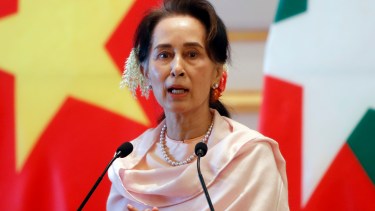 La líder del partido gobernante y premio Nóbel de la Paz, Aung San Suu Kyi, fue detenida en Myanmar. Foto: AP.