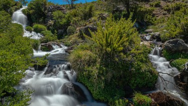 La cascada está camino a la laguna Vaca Lauquen. Unos tres km antes hay que desviarse unos 300 metros del camino y... mirar detrás de los ñires. Foto: Ricardo Kleine Samson. 