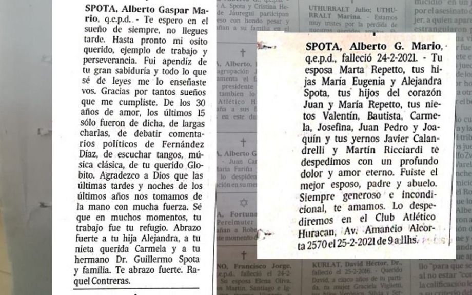 Así salieron los avisos fúnebres en la edición papel del diario La Nación.-