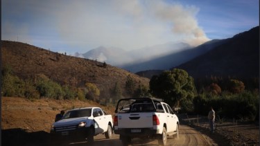 Brigadistas y bomberos de distinta procedencia trabajan en la zona para tratar de apagar el fuego. Foto: Secretaría de Comunicaciones. 