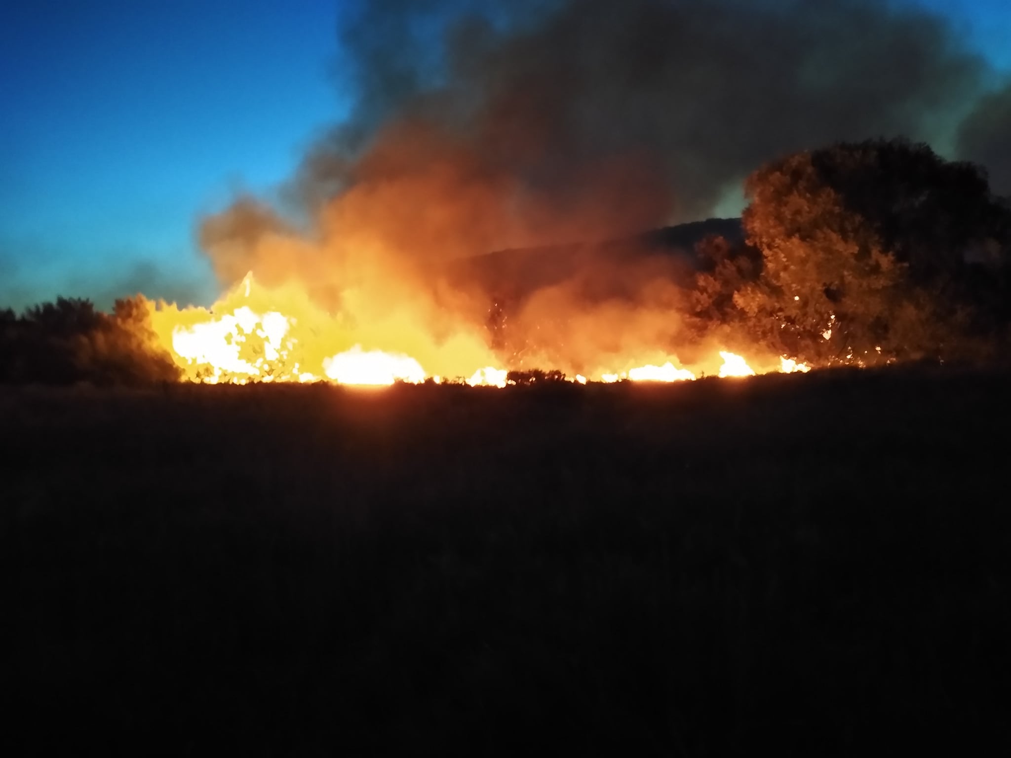 El fuego se registró a unos 20 kilómetros al este de Sierra Colorada. Foto: Bomberos Voluntarios de Sierra Colorada.