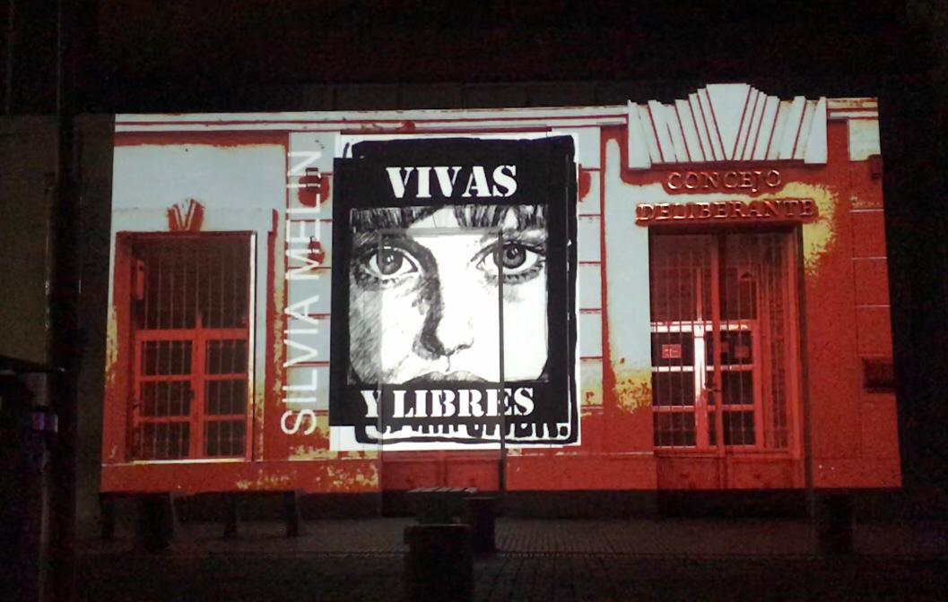 La expresión artistica se desarrolló durante la noche del 8M, en la fachada del Concejo Deliberante de Viedma con la técnica  mapping. 