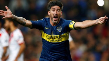Pablo Pérez en el partido de la final de la Copa Libertadores 2018, cuando fue capitán de Boca y perdió contra River. 