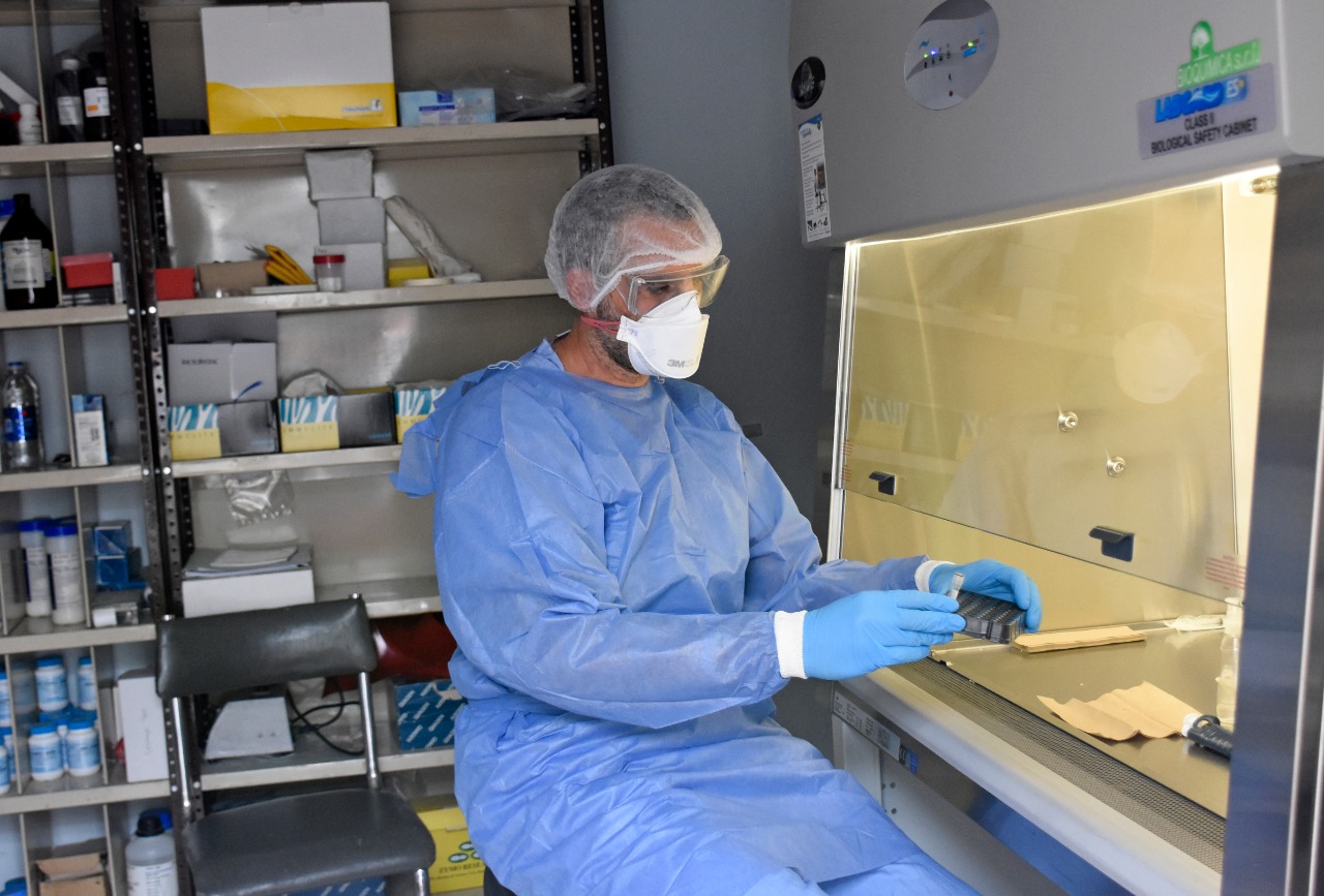 El análisis de las muestras en el Laboratorio Central de Neuquén. Foto: Florencia Salto