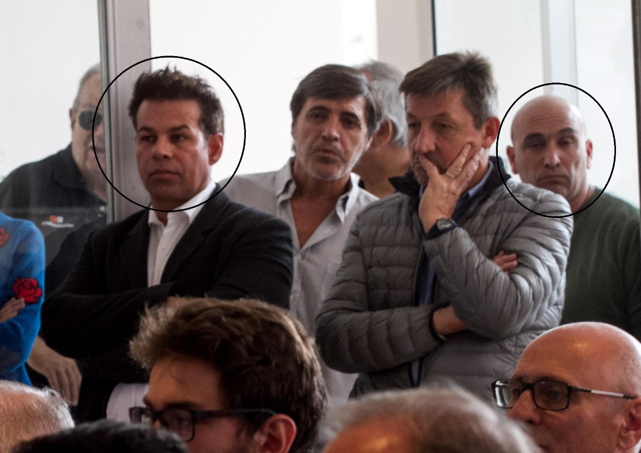 Fred Machado y Claudio Ciccarelli (atrás a la derecha) en la presentación de Espert en Viedma, a mediados de abril del 2019.