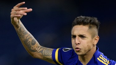 Ufff. Almendra festeja su golazo para Boca. Luego sería reemplazado por lesión. 