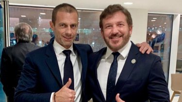 Ceferin y Domínguez, en un encuentro previo a la pandemia. 