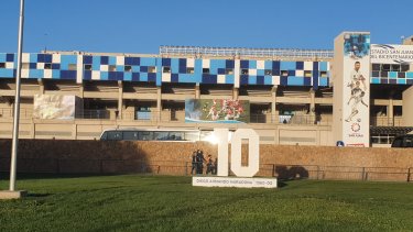 Las adyacencias del estadio Bicentenario de San Juan, donde se produjo el cruce. 